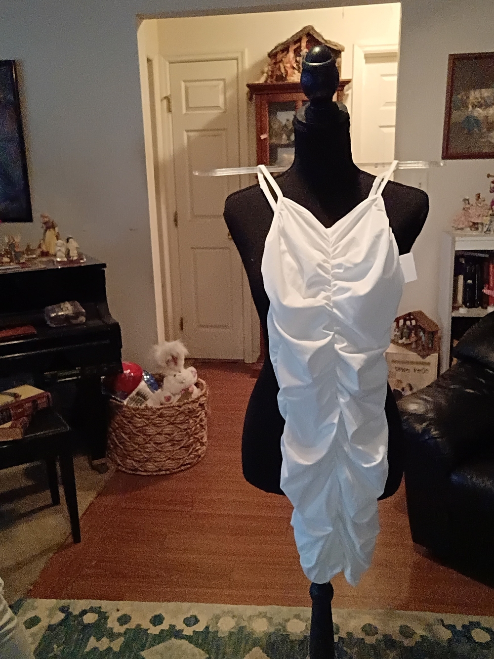 White Ruched Spaghetti Strap Mini Dress